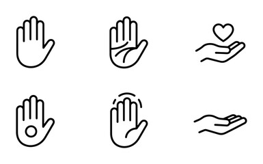 Fototapeta premium Hand Icons Set: Open Palm, Giving, Caring, Gestures, Vector Graphics, Line Art