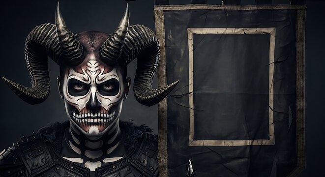 Dark fantasy creature with skull face.