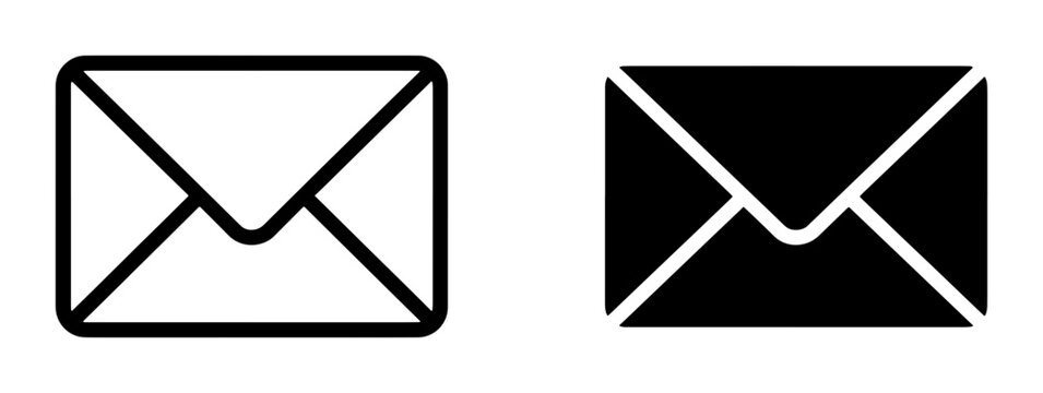 Email Icons: Outline and Solid Black Envelope Symbols for Communication and Messaging