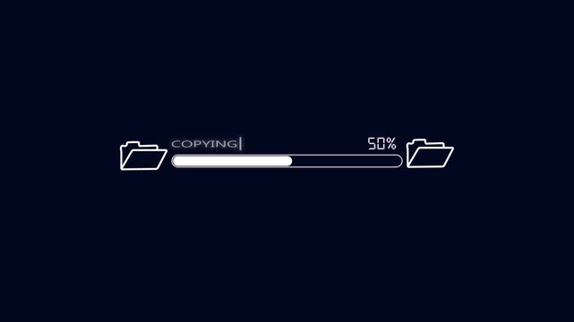 File transfer from computer folder to folder line animation Isolated on black background. copying file transfer with loading animation.