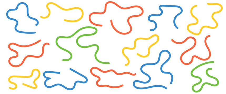 Set of colorful abstract wavy lines and playful squiggles vector illustration