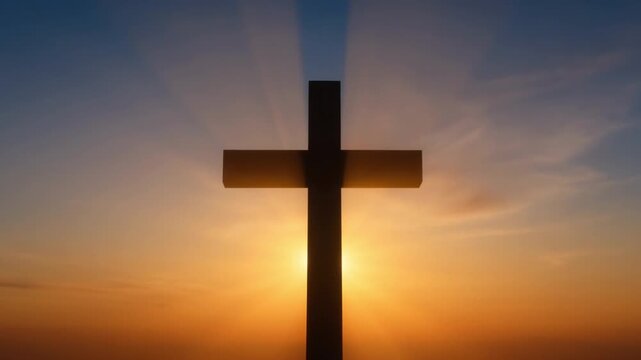 Holy Cross at Sunset: Spiritual Reflection and Divine Light Animation
