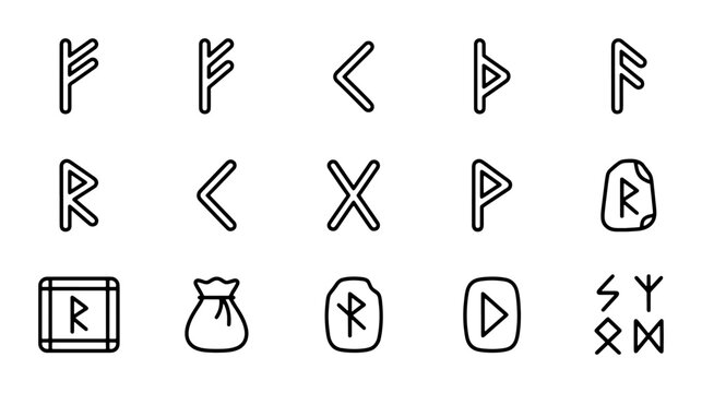 Elder Futhark Runes Collection, Ancient Norse Symbols Set, Mystical Alphabet Icons, Viking Magic Glyphs, Occult Script Elements, Vector Graphics