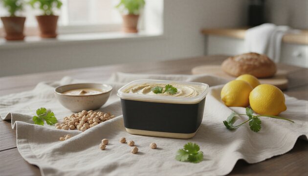 Artisanal packaged hummus with fresh farm ingredients