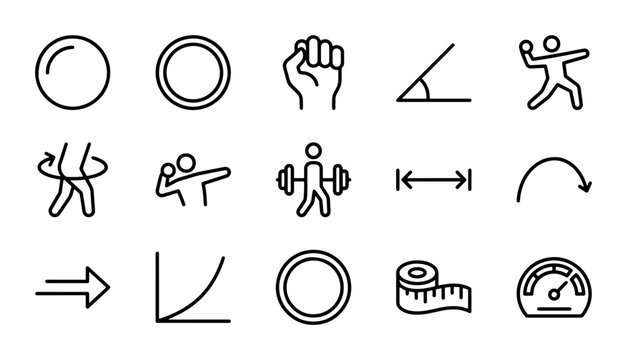 Sports Icons Set: Athletic Performance, Measurement, and Competition Graphics. Vector Icons for Fitness, Training, and Sports Events.