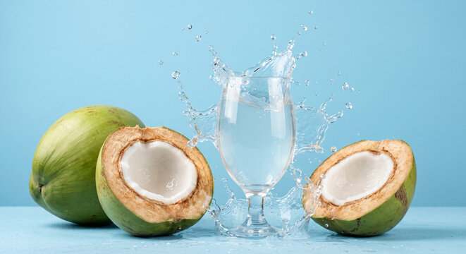 Young coconut and the coconut water that comes out when it is cut