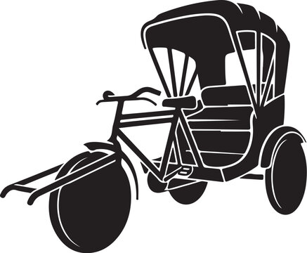 Black, vector tricycle taxi, bicycle rickshaw, cyclo icon, transportation symbol