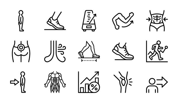 Human Anatomy & Movement Icons: Fitness, Health, Body Mechanics, Exercise, Physiology