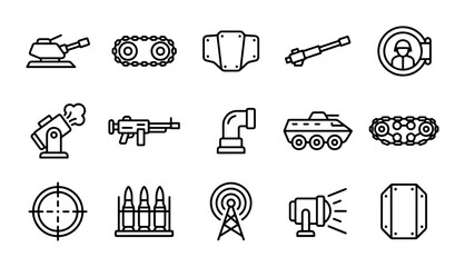 Military Icons Set: Tank, Weapon, Soldier, Armor, Artillery, Technology, Warfare Graphics © Farid