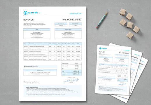 Invoice Template A4 and US Letter in Clean Tabular Style 