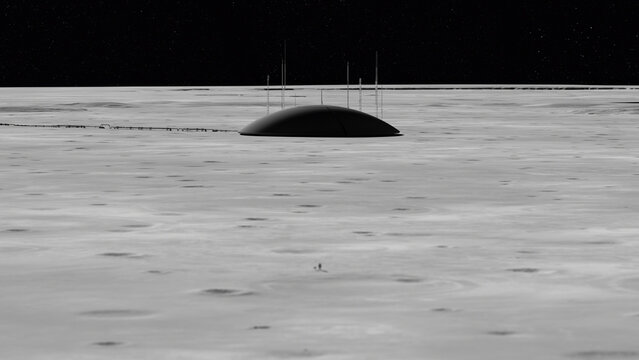 Lunar Base Moon Habitat Dome Structure Lunar Surface Space Colonization Planetary Outpost 3D Illustration