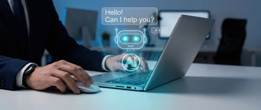 Interactive ai assistance enhancing business productivity with chatbots modern office environment digital interaction professional viewpoint