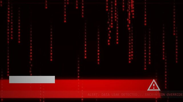 Red Digital Data Breach Alert With Binary Code Falling Background