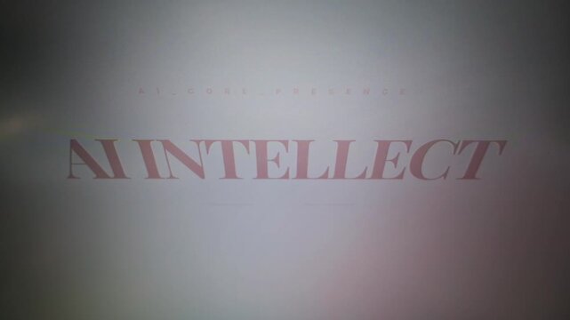 Bold AI intellect typography displayed on a glowing digital monitor with subtle scanlines. Concept of ubiquitous artificial intelligence technology penetrating modern daily life.
