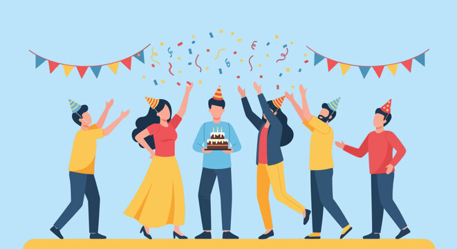 Friends joyfully throwing confetti outdoors in a vibrant celebration scene