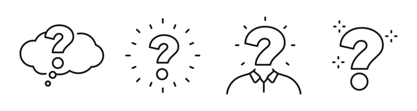 Question mark icons representing thought doubt and inquiry concepts. Editable stroke