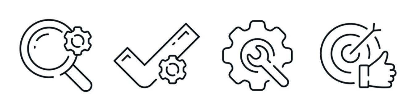 Icons showing search, settings, verification in toolbar. Editable stroke