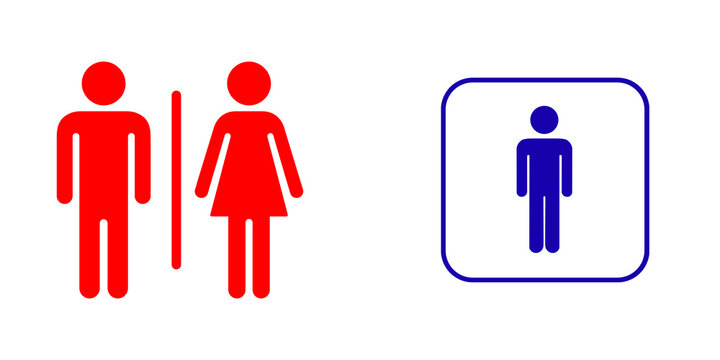 Red and blue gender icons for restrooms isolated on transparent background