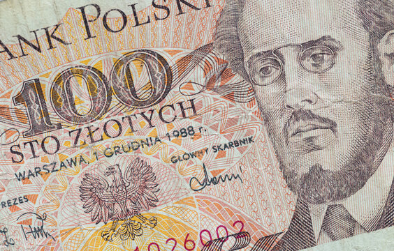 Vintage Polish 100 Sto Zlotych banknote with Ludwik Waryński 1988
