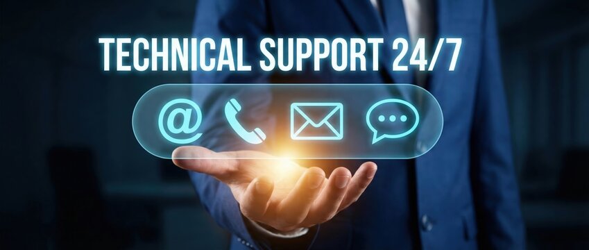24/7 technical support services for businesses virtual assistance digital communication professional environment close-up view customer care solutions
