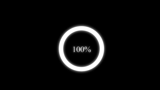 Science Loading white Circle Ring on black background. 100 in the loading ring. Loading Transfer Download Animation from zero to one hundred .k