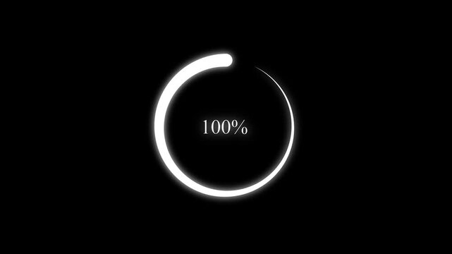 Science Loading white Circle Ring on black background. 100 in the loading ring. Loading Transfer Download Animation from zero to one hundred .k