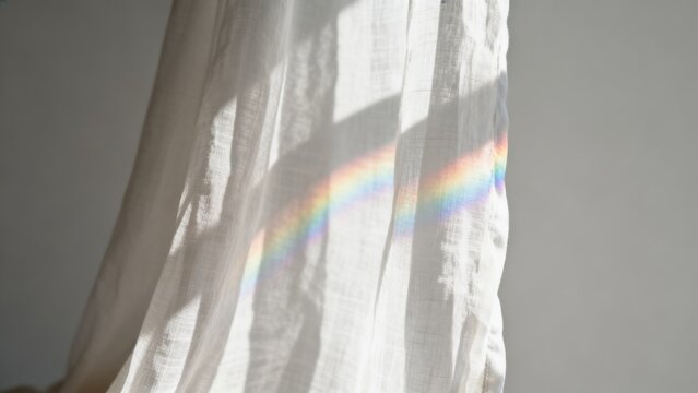 Rainbow light through sheer curtain