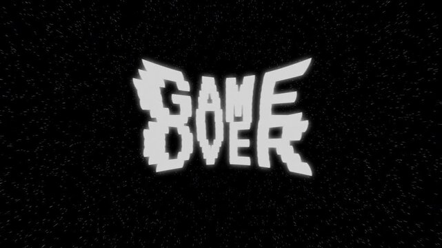 Repeating "game over" text animation with a glitch effect on a green-black background. Video game title screen with a glitch effect.