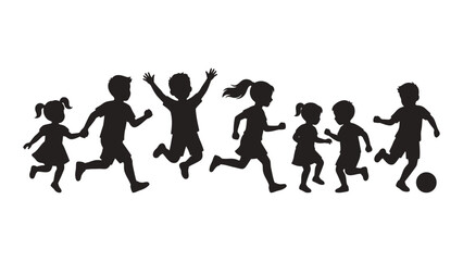 Obraz premium Group of children playing and running with a soccer ball black silhouette high quality professional detailed modern elegant stylish
