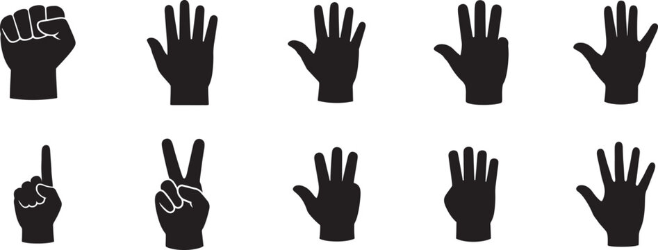 Finger counting icon vector set with hand gesture illustrations for education and math concepts.
