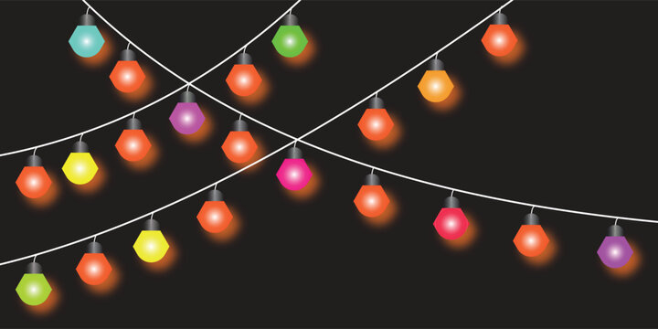 Colorful string lights with geometric bulbs
