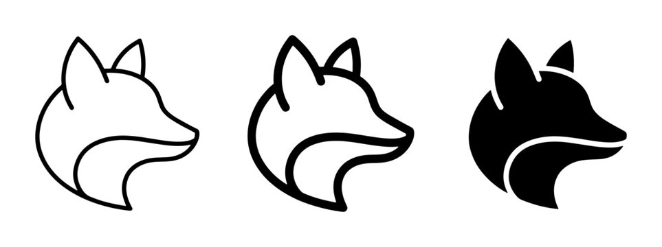 Fox Head Icons, Minimalist Animal Graphics, Simple Vector Silhouettes, Black and White Fox Logos