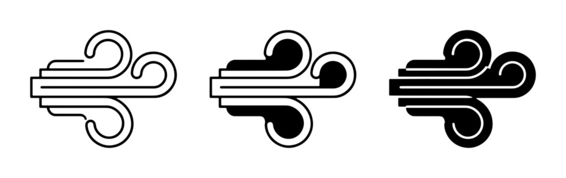 Wind Icons, Air Flow Symbols, Gusty Breeze Vector Graphics, Weather Elements