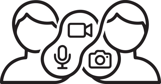 Two people video calling with camera and mic icons