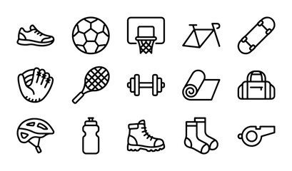 Sports Icons Set: Fitness, Training, and Recreation Equipment Vector Graphics © Jui