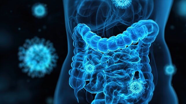 Inflammatory Bowel Disease 3D medical anatomical illustration, chronic inflammatory disorder of human digestive tract and intestinal lining, bowel inflammation, Crohn&rsquo;s disease and ulcerative colitis 