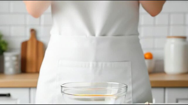 Cracking Raw Egg into Glass Bowl for Cooking and Baking Preparation