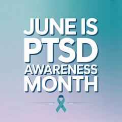 Fototapeta premium June is PTSD Awareness Month Social Media Graphic with Teal Ribbon