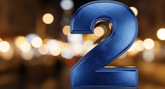 Large blue number two symbol closeup.