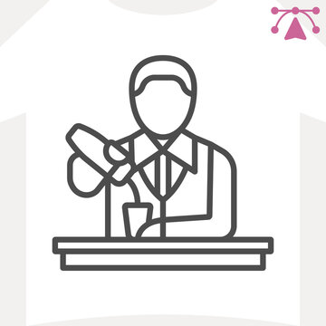 Bartender man with shaker and shot glass line icon, bartender day concept. Vector graphics. Mixologist mixing drink sign and editable stroke, outline style icon for mobile or web design.