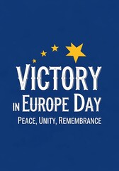 Victory in Europe Day celebration with stars on blue background
