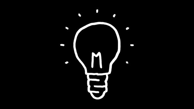 Light bulb hand drawn animation, idea lamp, glowing bulb, electric light, bright spark, creativity symbol, innovation motion, thinking bulb, animated energy