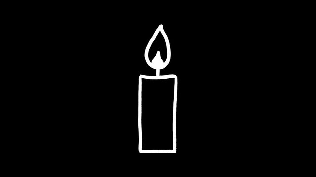 Candle hand drawn animation, burning wax, flickering flame, glowing wick, light source, paraffin motion, romantic fire, memorial spirit, mystical atmosphere