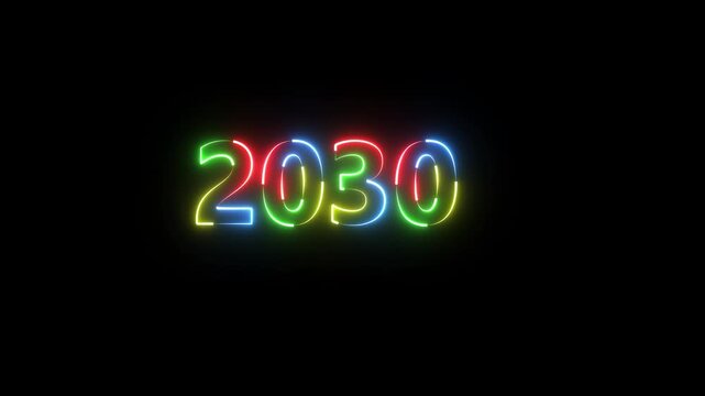 2030 neon line text. Abstract 2030 neon text animation, Glowing neon number text background. video animation . important year, important date 2030. Educational mathematics 2030 .4k