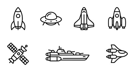 Spacecraft & Sci-Fi Icons: Rocket, UFO, Shuttle, Satellite, Spaceship, Jet © Mahbubur