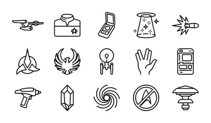 Sci-Fi Space Icons, Futuristic Technology Symbols, Vector Graphics Set © Mahbubur