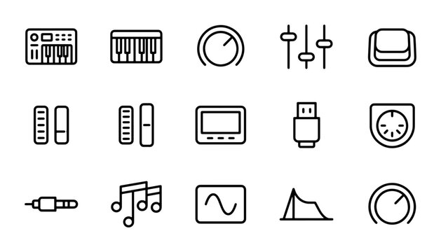 Music Production Icons, Audio Equipment Vector Set, Sound Technology Graphics
