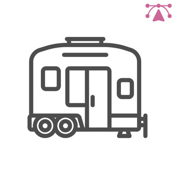 Trailer line icon, mini home, family transport concept. Vector graphics. People transportation sign and editable stroke, outline style icon for mobile or web design.