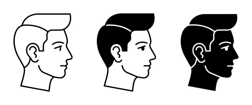 Man Profile Icons, Silhouette, Outline, Male Head Vector