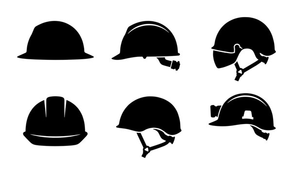 Hard Hat Icons, Safety Helmets Collection, Industrial Head Protection Vector Set